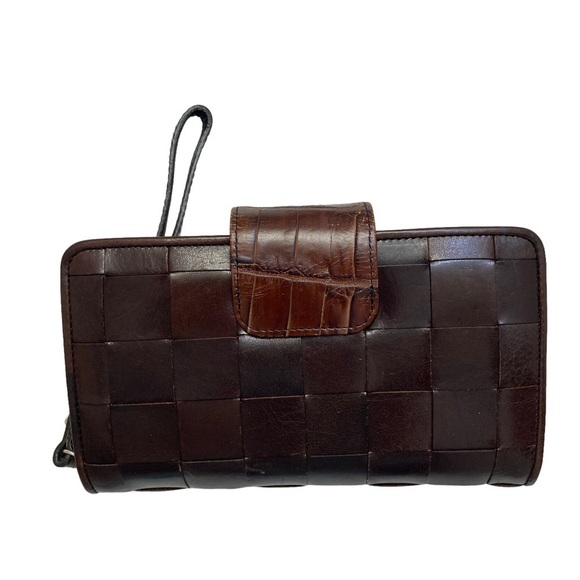 Brighton brown woven leather clutch bag wristlet